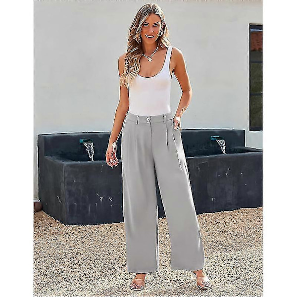 Naisten leveälahkeiset housut korkealla vyötäröllä, business casual -tyyliset Grey S