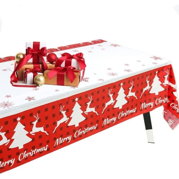 Joulupöytäliina - 54" x 108" punainen porokoristelu muovinen cover, joulupöydän koristelu suorakaiteen muotoinen pyyhkeellä puhdas pöytäliina