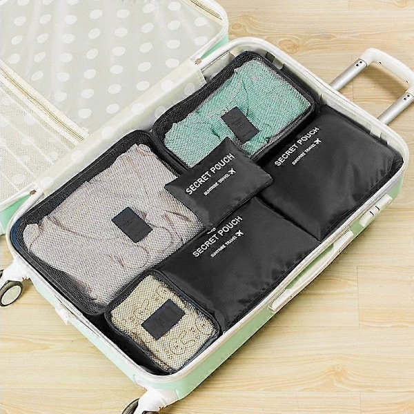6 st Resväska Organizer Väskor Bagage Packningskuber För Reseorganisering Förvaring Sko Kläder Bagage Organizer Väskor black