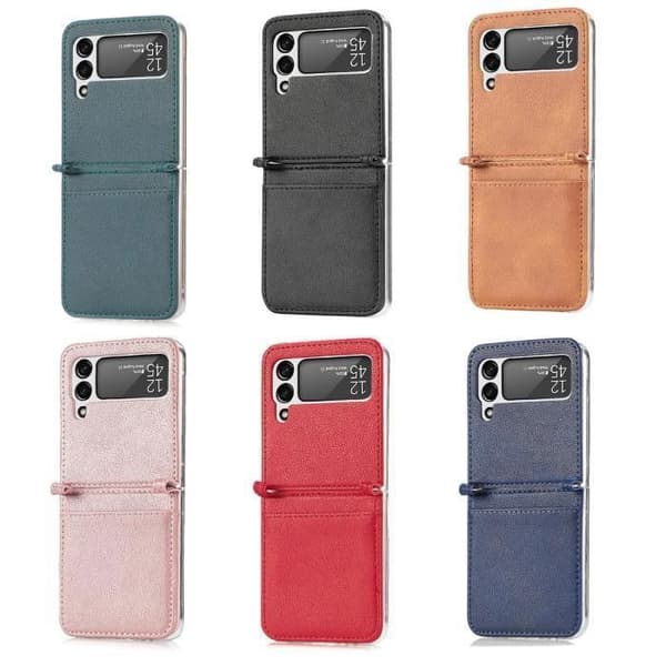 Samsung Galaxy Z Flip 3 PU-läderfodral med kortfack och telefonstativ - Rosa