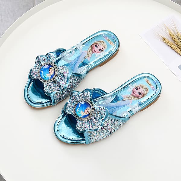 Barntofflor Prinsessan Elsa Flickor Hem Inomhus och Utomhus Strass Platta Skor Blå 28 Blue 28