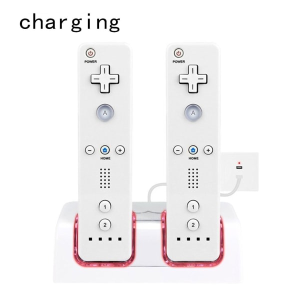Laddningsstation Dubbel Laddare Dock för Wii Fjärrkontroll Gamepad Controller med LED-indikator Laddningskabel Svart