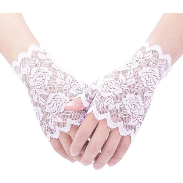 Spetshandskar Fingerlösa, blommönster Brudhandskar för bröllop Korta handskar Spets för kvinnor Tea Party Bal Maskerad, ett par (vit)