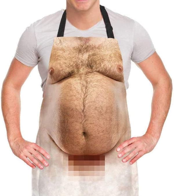 Rolig man som lagar mat BBQ-förkläde mage grill rolig julskämtpresent, julklappsspel
