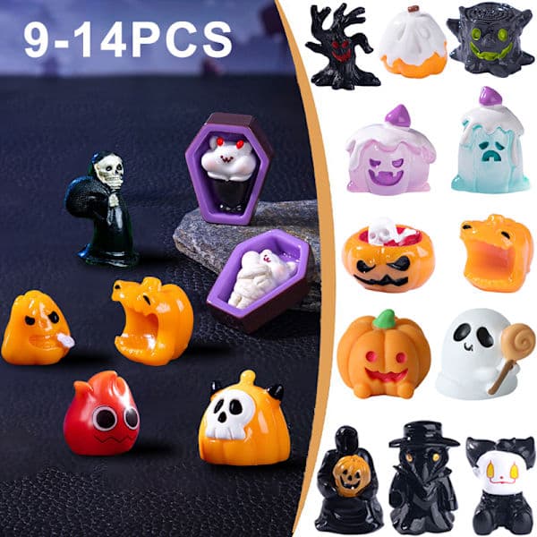 9-14 stk. Halloween 3D Græskar Spøgelse Statue Slot Heks Miniature A3 A3
