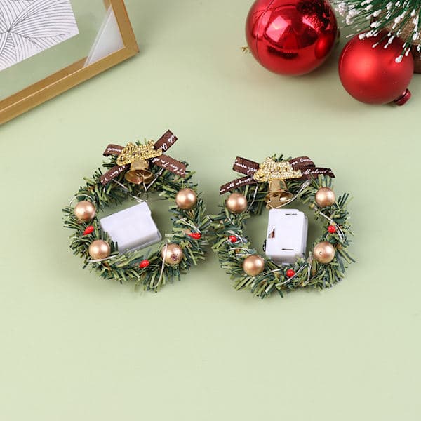 1:12 1/6 Dukkehus Miniatyr Julekrans med Lys Dukker A2 Onesize A2