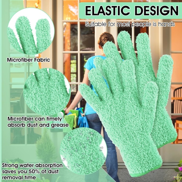 2 stk. Støvhandsker i mikrofiber til mænd og kvinder til køkken, hus, persienner, planter, vinduer, spejle, lamper og bilvask Cyan