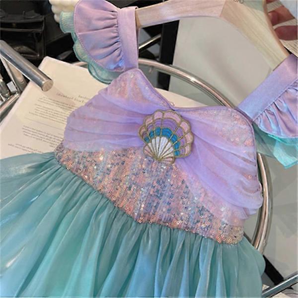2023 Sommarklänning för flickor, sjöjungfruklänning, kortärmad prinsessklänning Blue 140cm