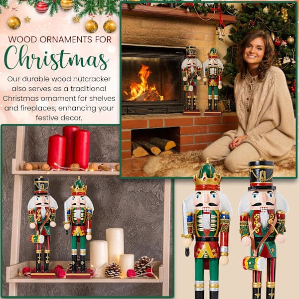 2-pack Jultomte Nötknäppare 30cm Trä Nötknäppare Juldekorationer för Spis - (Grön)