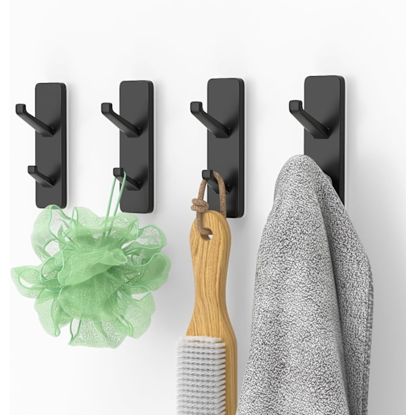 Klæbende kroge ekstra stærke, Heavy Duty Stick On Wall Door Hooks til ophængning, badeværelse håndklæde kroge, frakke kroge Black 4 Pack