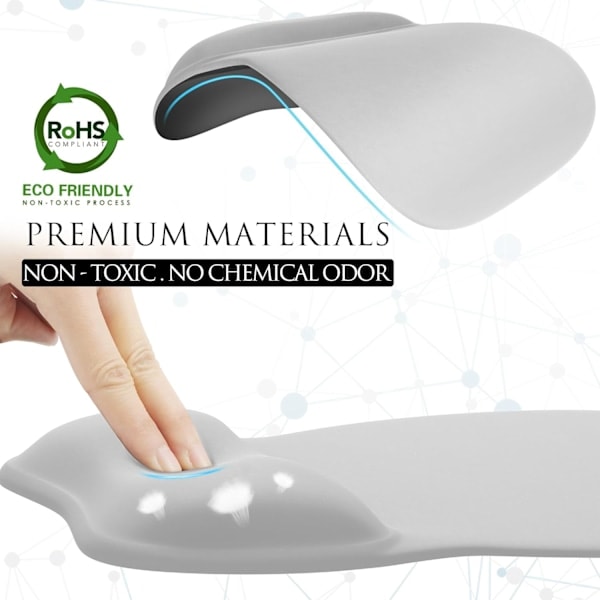 Ergonomisk musmatta med handledsstöd i memory foam, bekväm datormusmatta för bärbar dator, smärtlindrande handledsstöd, ren grå Pure Grey