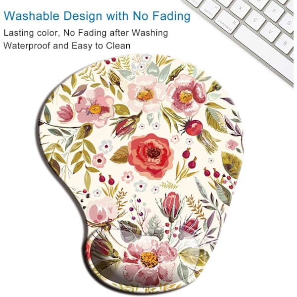 Musematte, ergonomisk musematte med gelhåndleddsstøtte, blomstermusematte med Lycra-stoff, sklisikker PU-base for spilling og datamaskin