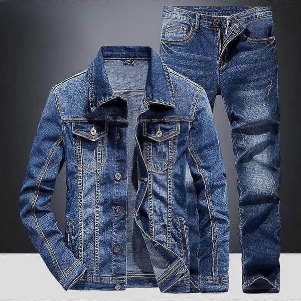 Vår- og høstklassisk denimdress for menn Slim Micro-stretch todelt jakkejeans 5 lyseblå light blue XL