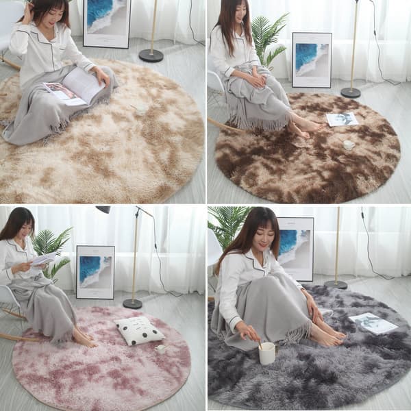 Mykt rundt raggete teppe til soveromsinnredning i lysegrå 40 cm 40cm Light Grey