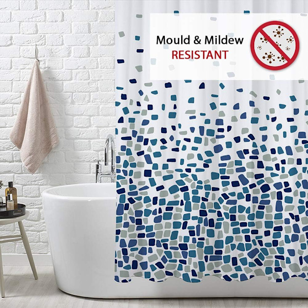 Bruseforhæng skimmelresistent - Mosaikblå, 180 x 180 cm (71 x 71 tommer) | Vandtæt stof mosaic blue