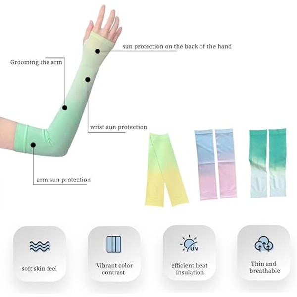 Sommarsolskyddande ärmar för män och kvinnor, UPF50+, svala ärmar, halkfria för löpning utomhus (gradientfärg)