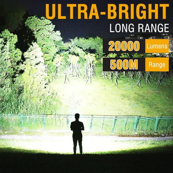 Superkraftig 20000 Lumen LED Lommelygte [Energiklasse A+++]