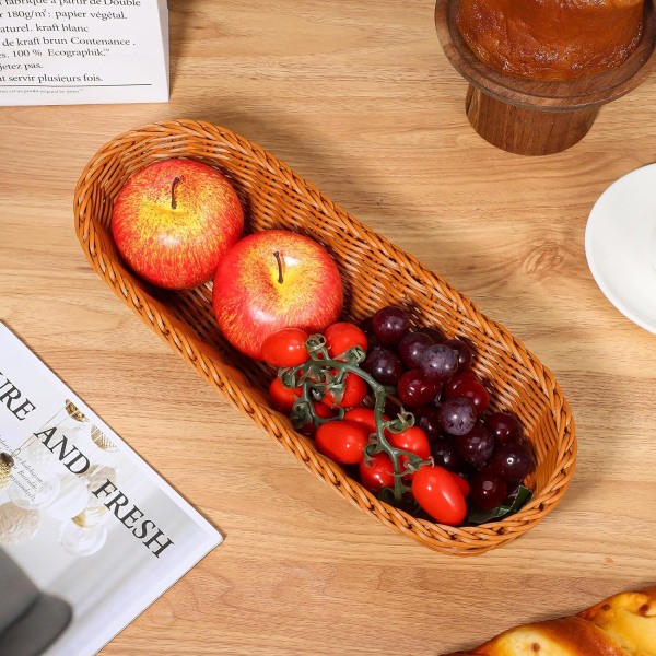 Imitert rotting vevd brødkurv: Oval lang brødkurv dekorativ matserveringsbrett snacks beholder holder frukt display bolle oppbevaringskurv