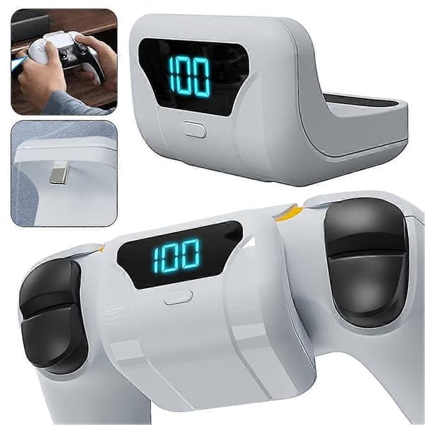 1500mAh Genopladeligt Batteri til Controller med Digitalt Display, Bærbart Batteri med Bagklips til PS5 Controllere, Forlænget Spilletid