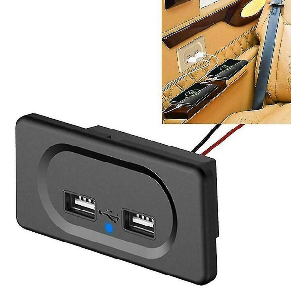 Dubbel USB billaddare 12v kort linje Dual Socket Modul Laddare Husbil Husvagn Husbil