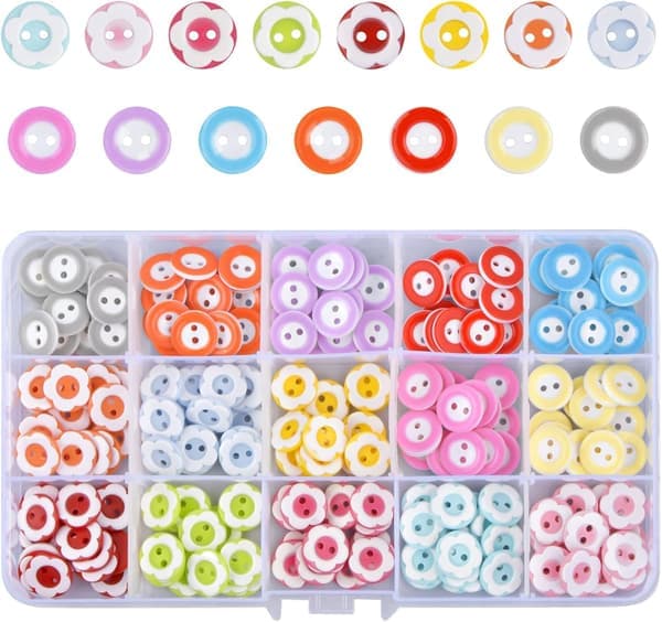 225 stk. runde knapper, 12 mm børneknapper, runde syknapper, farverige syknapper C-Glad