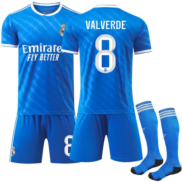 2025-2026 Real Madrid Udebanefodboldtrøje med strømper nr. 8 Valverde 20 20