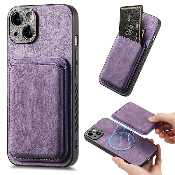 Retro Läder Kortficka Magnetiskt Mobilskal för iPhone 14 Purple