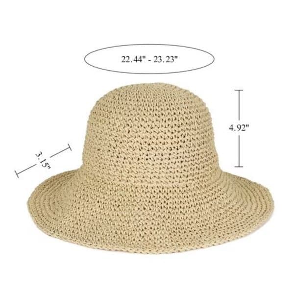 Sammenklappelig stråhat til kvinder, sammenklappelig bred stråhat - sommer & strand, dame solhat til sommer 57-59 cm beige beige