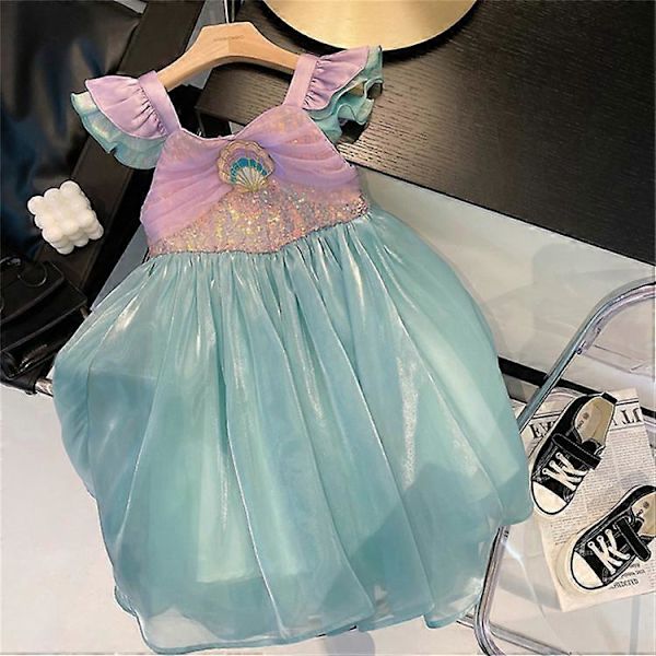 2023 Sommarklänning för flickor, sjöjungfruklänning, kortärmad prinsessklänning Blue 100cm