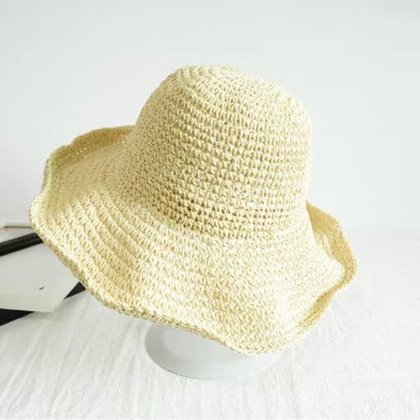 Sammenklappelig stråhat til kvinder, sammenklappelig bred stråhat - sommer & strand, dame solhat til sommer 57-59 cm beige beige