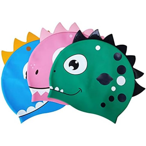 Barn Silikon Simmössa - Dinosauriedesign Silikon Simhatt Flexibel Solskydd Badmössa för Pojkar Flickor, Grön