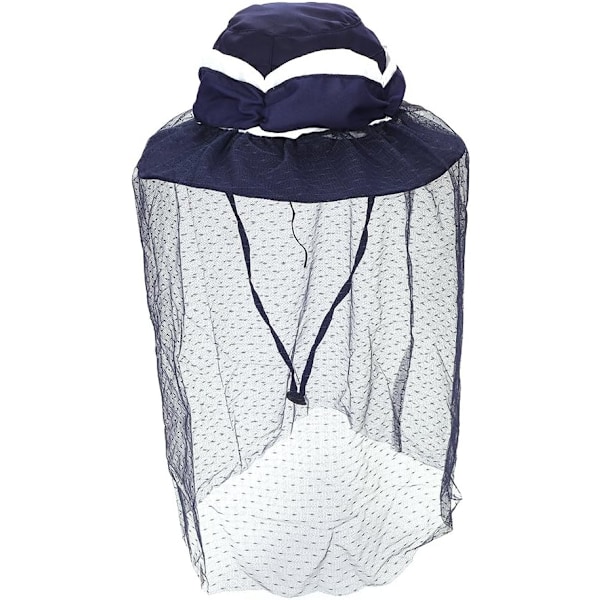 Kvinners bøttehatt med bred brem solhatt med mygghode nett slør strand solhatt elegant damehatt, marineblå