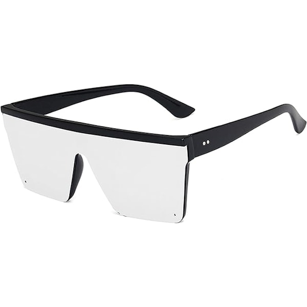 Kvadratiska överdimensionerade solglasögon för kvinnor och män, trendiga solglasögon med platt topp och stor ram Black /Silver