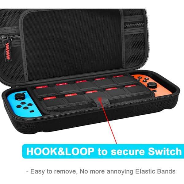 Switch-kompatibel med Nintendo Switch/Switch OLED - Bæretaske med 20 spilpatroner, etui til Nintendo Switch (sort)