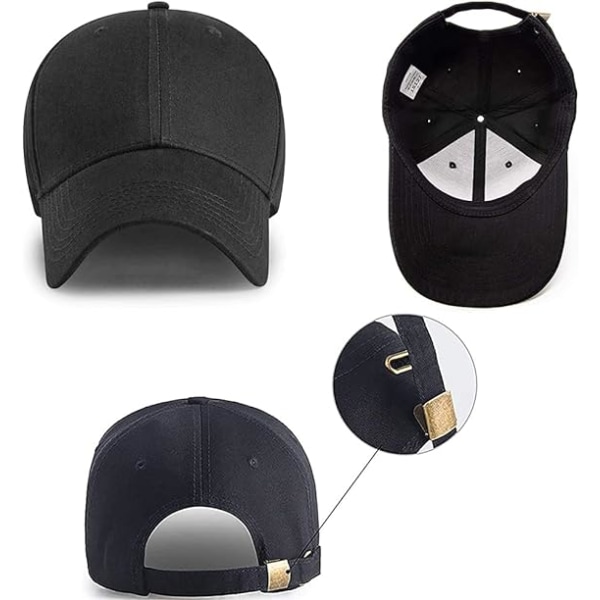 Baseballkeps Polo Style Klassisk 6 Panel Justerbar Sport Solid Solhatt Japansk stil stor huvudomkrets för män och kvinnor Black