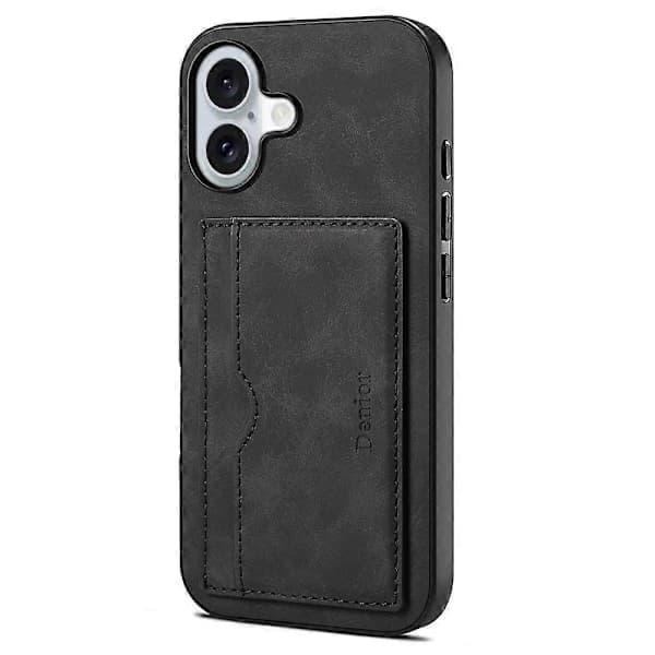 Kompatibel med iPhone 17 Cover Kortholder Stativ Læder Telefoncover Sort-Grå
