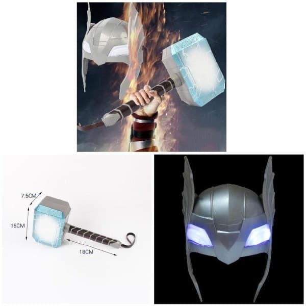 LED Lysende Lyd Thor Hammer Hjelm Maske Barn Cosplay Leker Actionfigur Tilbehør