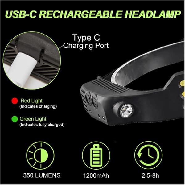 LED pandelampe/lommelygte med bevægelsessensor, USB genopladelig.