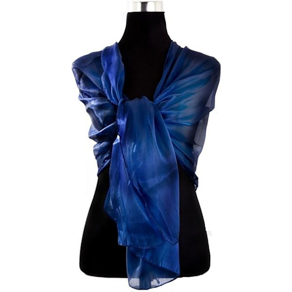 Silkeslen Iridescent Pashmina Sjal Stola för Bröllop Brudtärnor Baler & Fester Blue