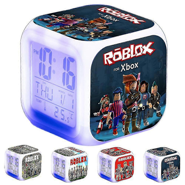 Roblox Print Digital Väckarklocka 7 Färgväxlande Spelnattlampa LED-Display Sängbordsklocka Ornament Heminredning Barnleksak Presenter D