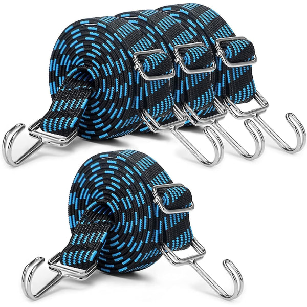 Justerbart elastisk bånd med krok - sett med 4 200 cm lange gummistrekktau