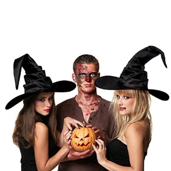 Unisex Halloween Vinklet Heksehat Sort Foldbar Troldmandshat Mænd Kvinder A