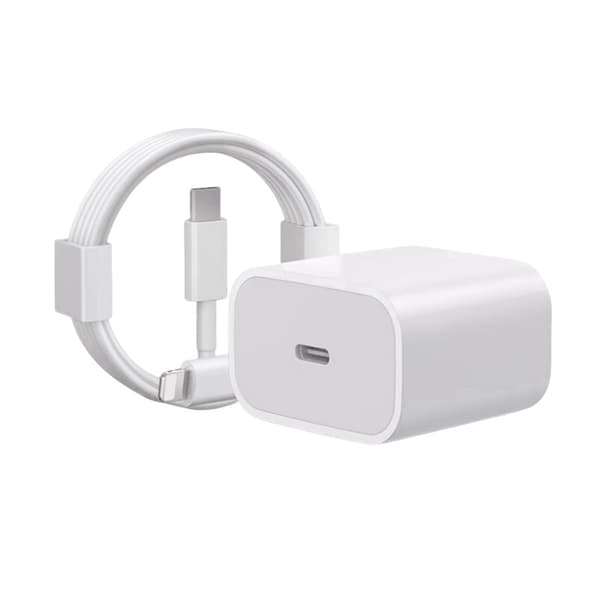 For iPhone Hurtiglader + USB-C til Lightning-kabel, Strømadapter 20W + 2m PD-kabel Hvit