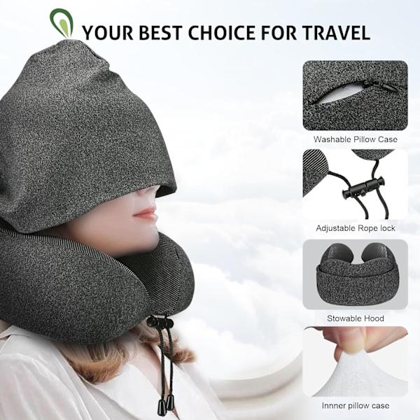 Reisepute for nakke minneskum, hette reise nakkepute for voksne, komfortabel nakkepute for reise med hettegenser Snowflake black