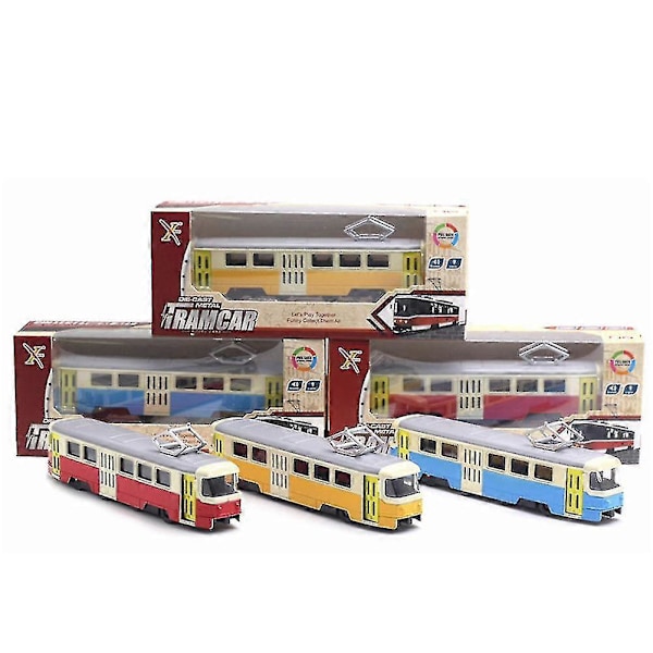 Klassinen raitiovaunu Diecast vedettävä malli LED-musiikilla kehittävä lasten lelu White