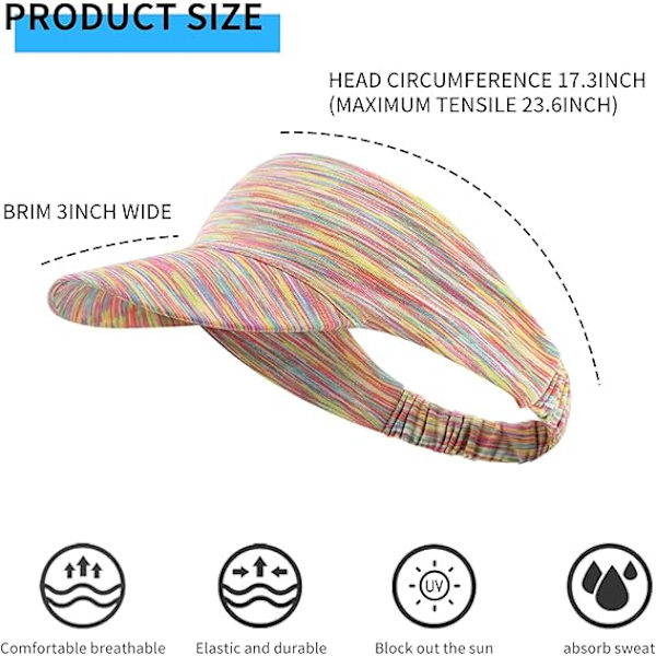 Solskærm Hat, Elastisk Sammenfoldelig Hestehale Baseball Cap med Skygge, Hurtigtørrende Sportshat Rainbow