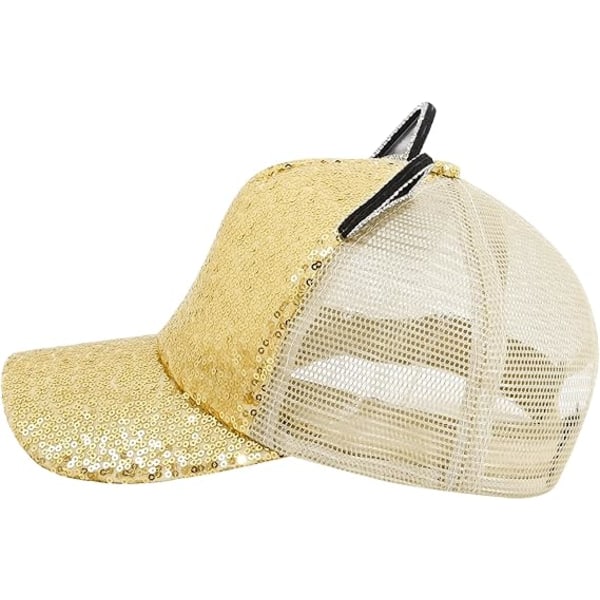Flickor Pojkar Sparkle Paljetter Baseball Cap Katt Öra Topp Justerbar Solhatt Gold