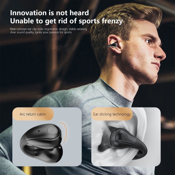 Trådløse øreklipshodetelefoner hodetelefoner 5.3 Bluetooth vanntett åpent øre for løping Sykkelkjøring White