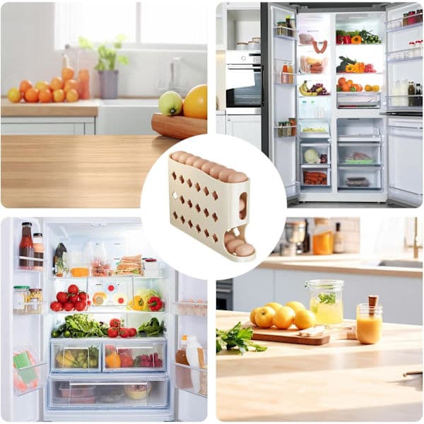 Eggoppbevaringsboks med skyvefunksjon, eggholder, automatisk eggoppbevaring, 4-lags eggorganisator eggoppbevaringsbeholder