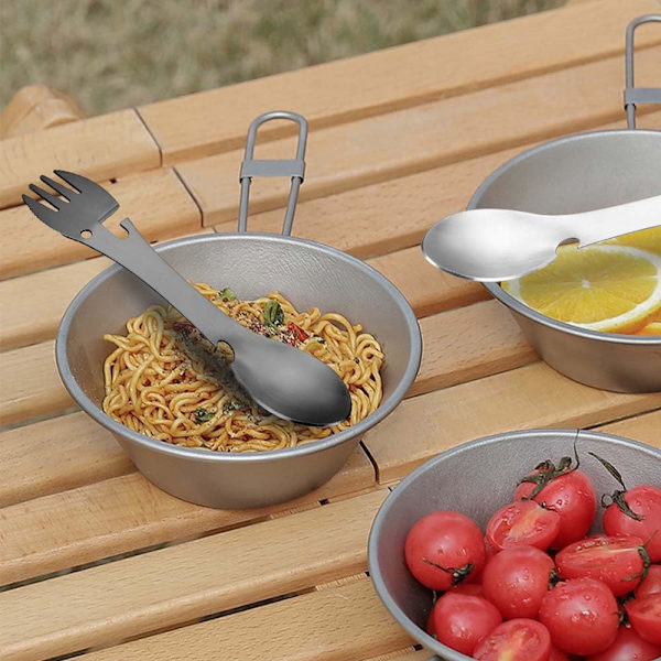 2 stk. rejseudstyr til camping bestik i rustfrit stål gaffel ske flaskeåbner 5 i 1 til udendørs camping vandreture fiskeri